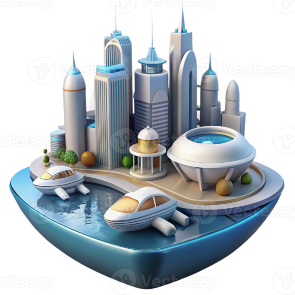 Futuristic Cityscape Floating Metropolis with Modern Architecture png