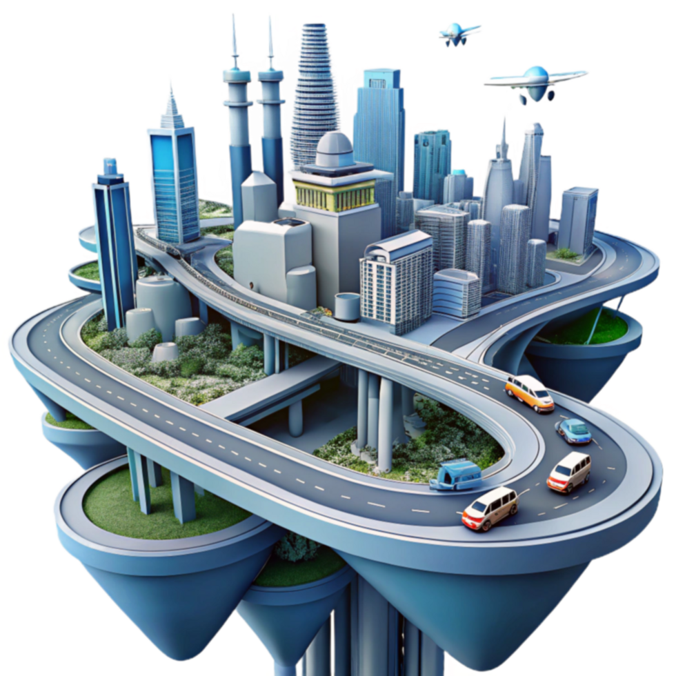 Futuristic Cityscape Elevated Highways Urban Infrastructure png