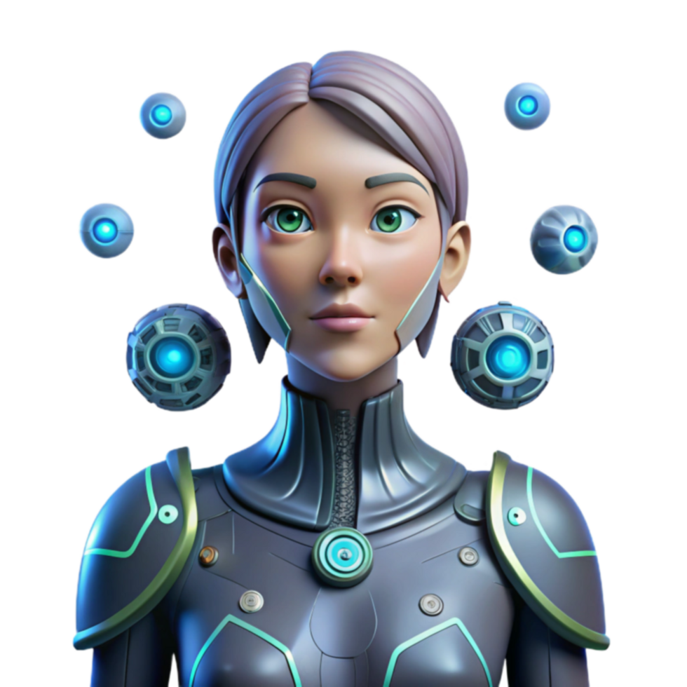 Futuristic Woman Glowing Orbs 3D Render png