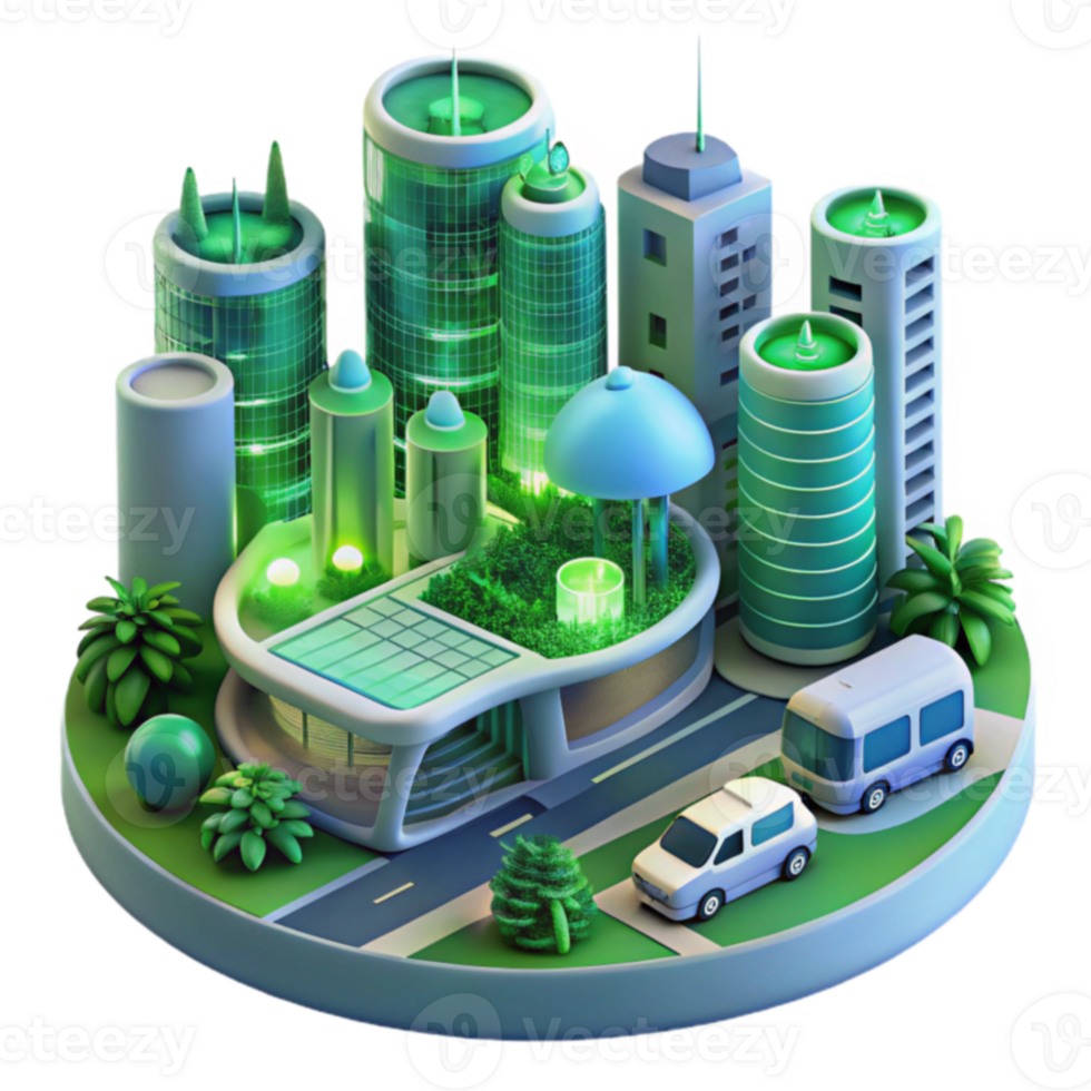Eco-Friendly Futuristic Cityscape Green Architecture and Sustainable Transportation png
