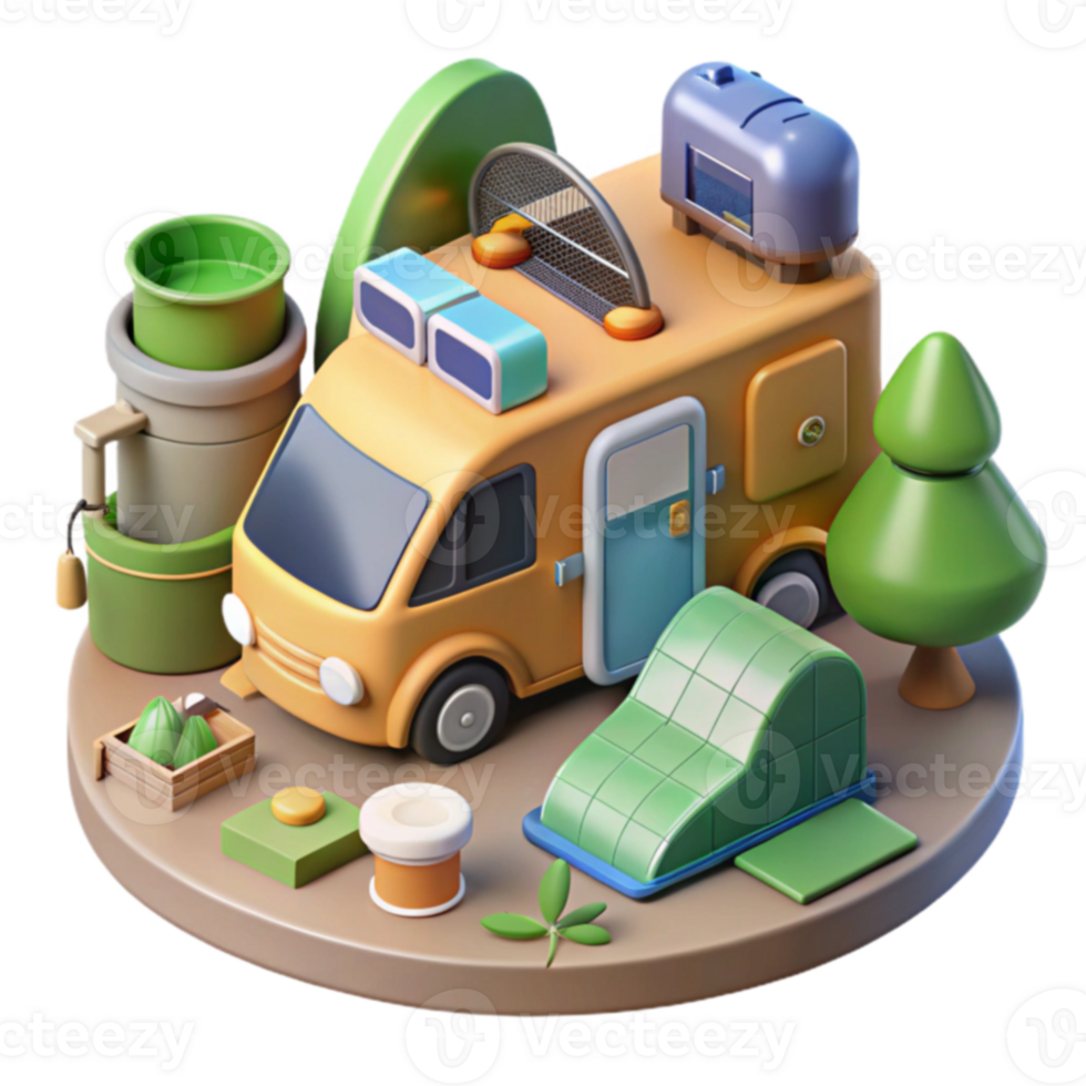 Camping Van 3D Render Outdoor Adventure Scene png