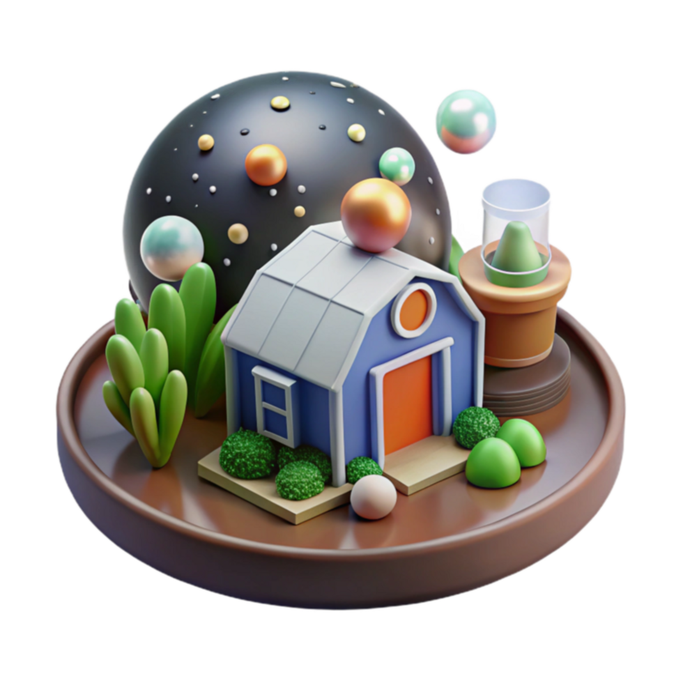 3D Render of a Miniature House in a Colorful Scene png