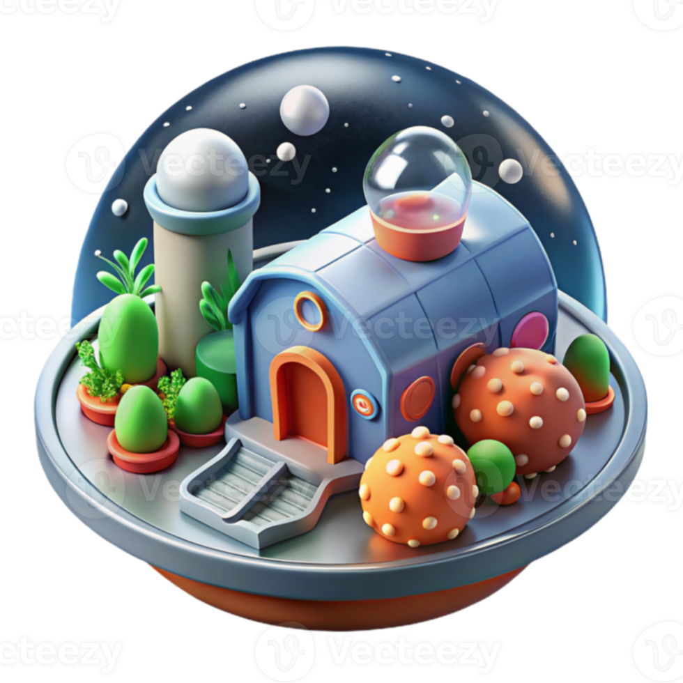 3D Render of Futuristic House on a Planet png
