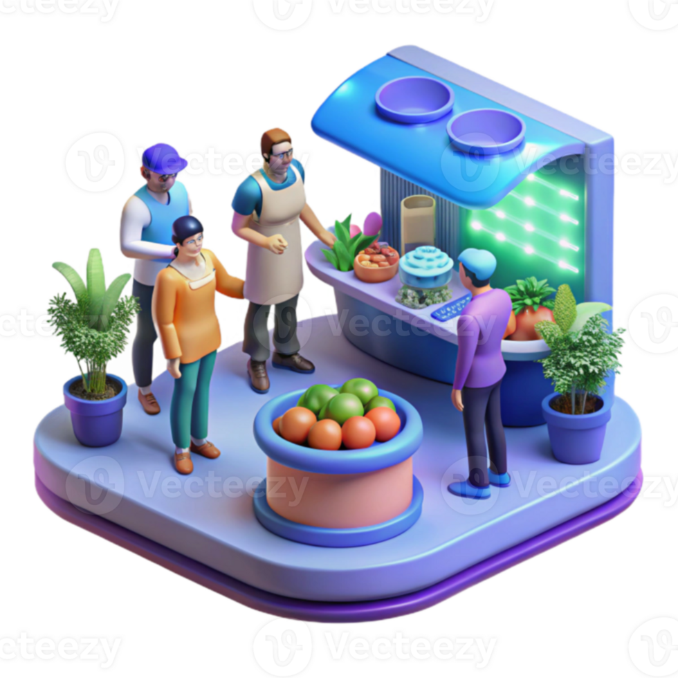 Isometric Illustration of a Fruit Stand png