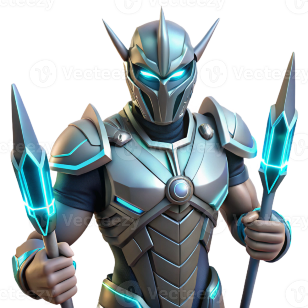 Futuristic Warrior Silver Armor, Glowing Weapons png