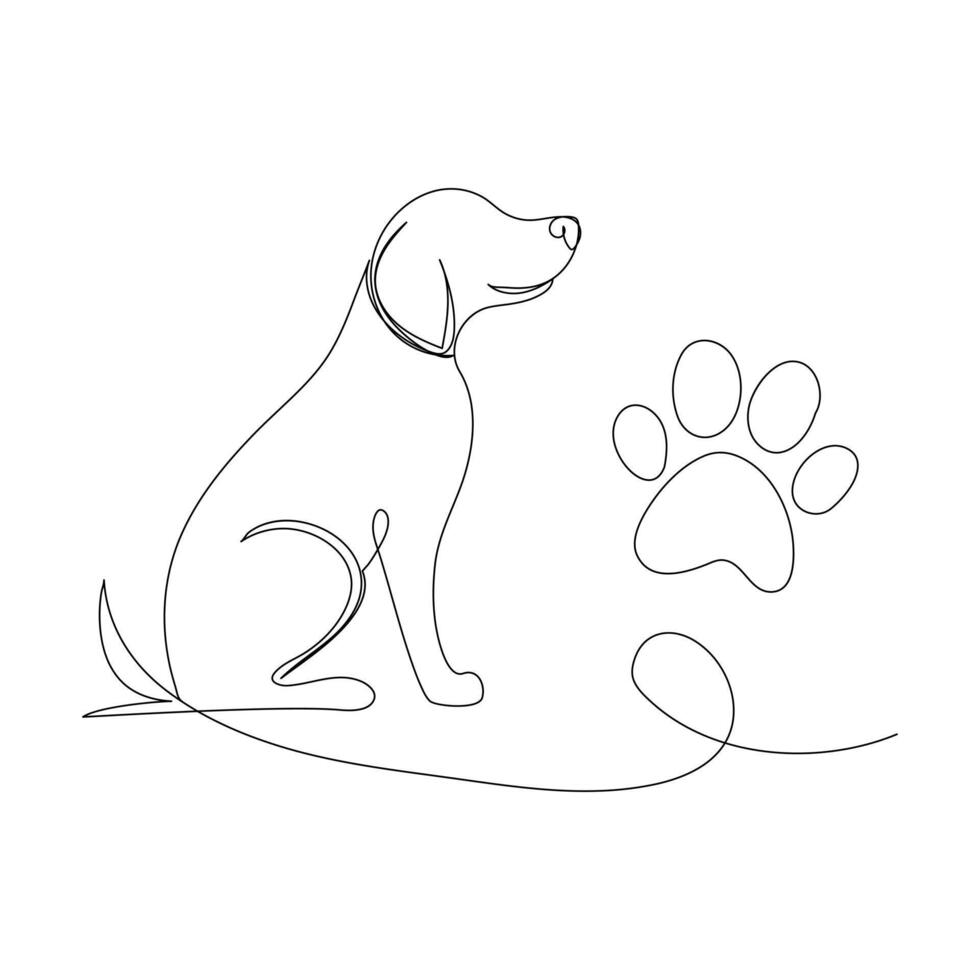 Paw prints. Hand drawn background footprint pet, dog or cat. continuous line. vector