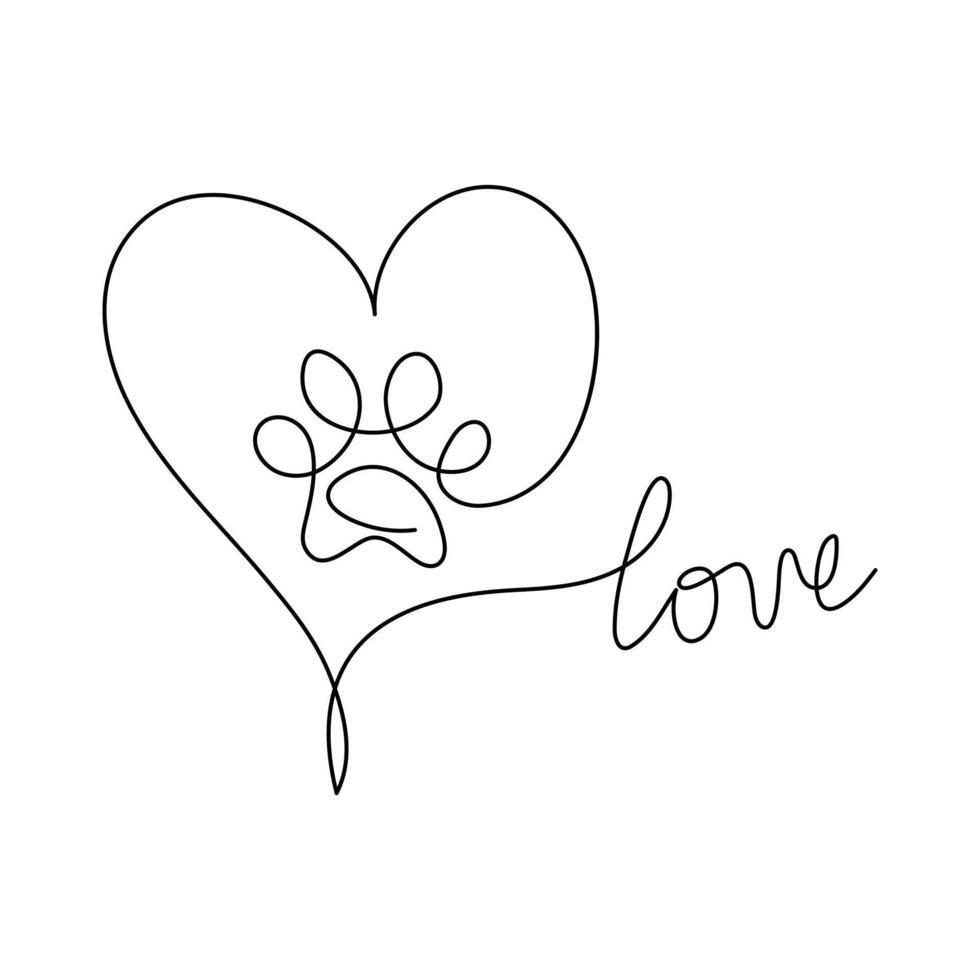 Heart Paw footprint icon set, paw print icons in different style, cute animal track vector