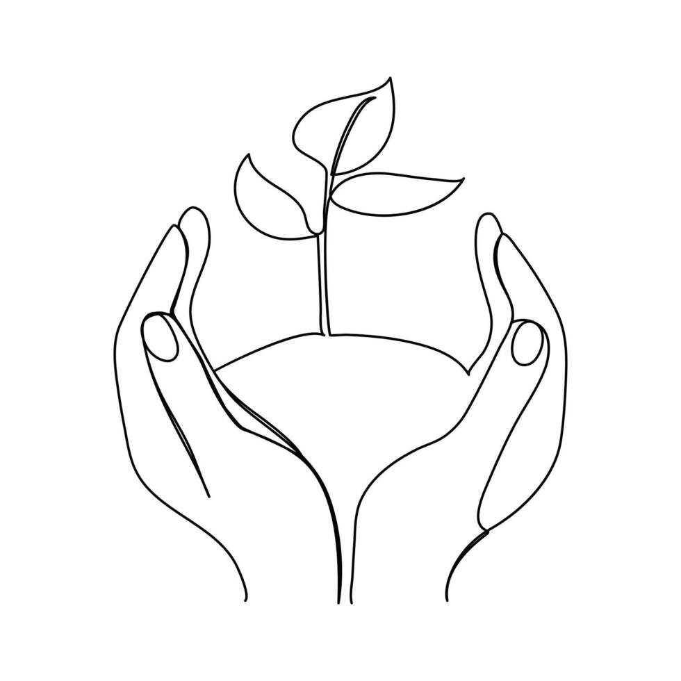 Happy Earth Day concept background Planet with leaves continuous line art vector
