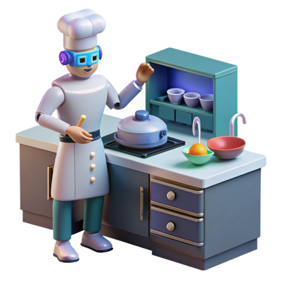 3D Render of Robot Chef Cooking png