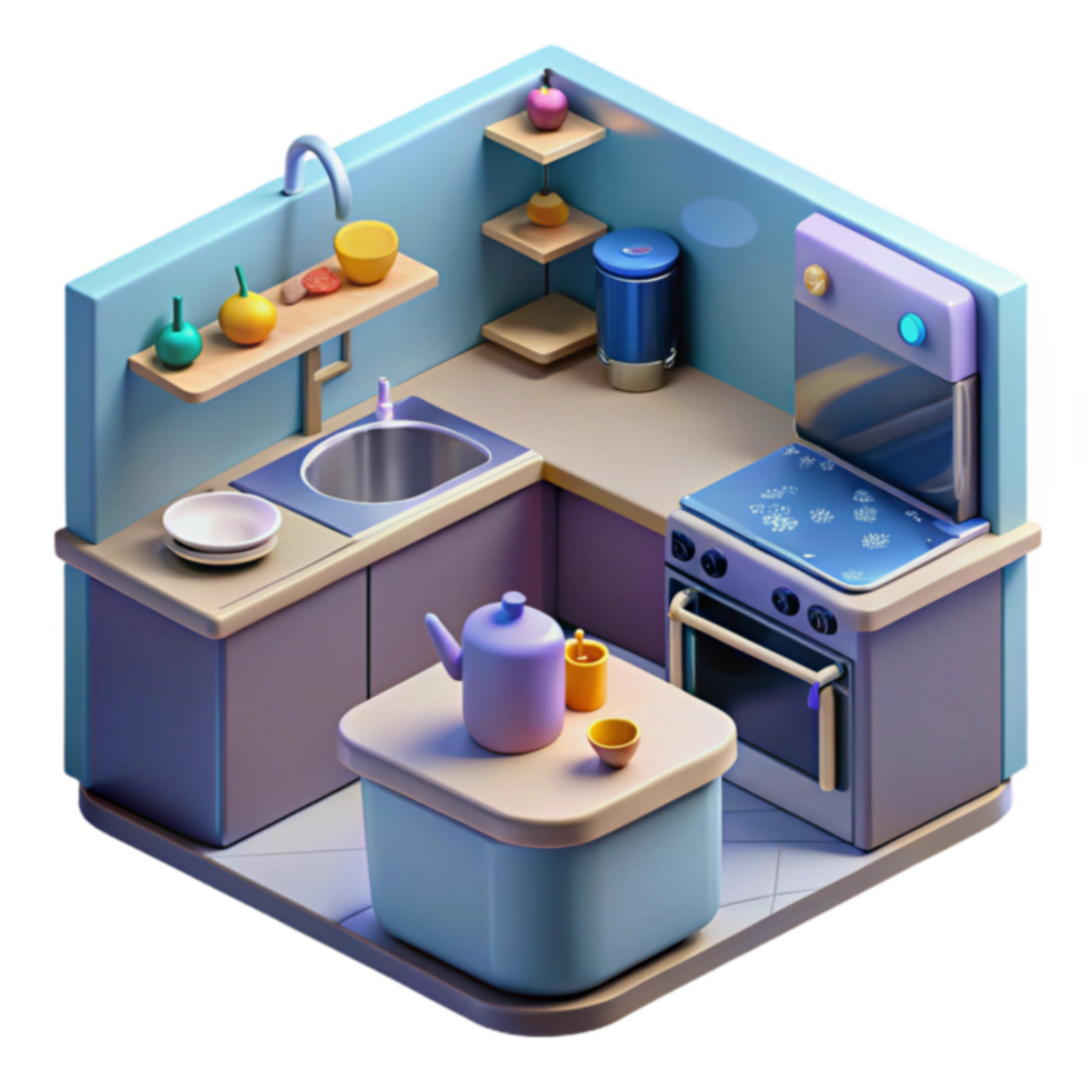 Isometric Kitchen Design 3D Model of a Modern Kitchen png