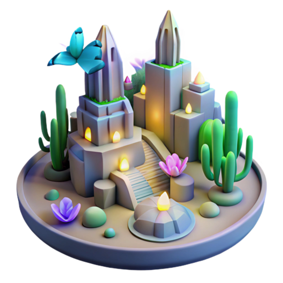 Desert Oasis 3D Render of Ancient Architecture png