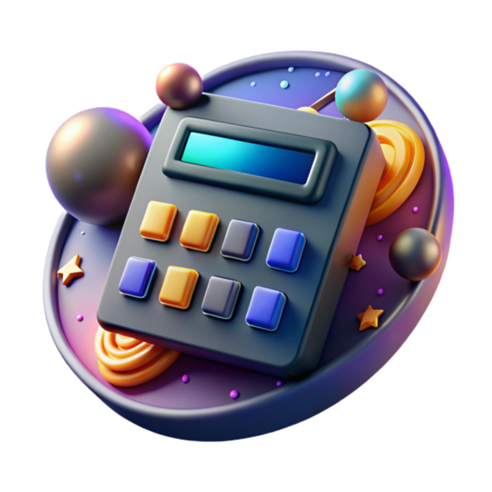 Cosmic Calculator A 3D Render of Space-Themed Arithmetic png