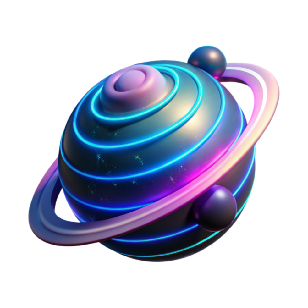 Neon Planet Futuristic 3D Render of a Glowing Orb png
