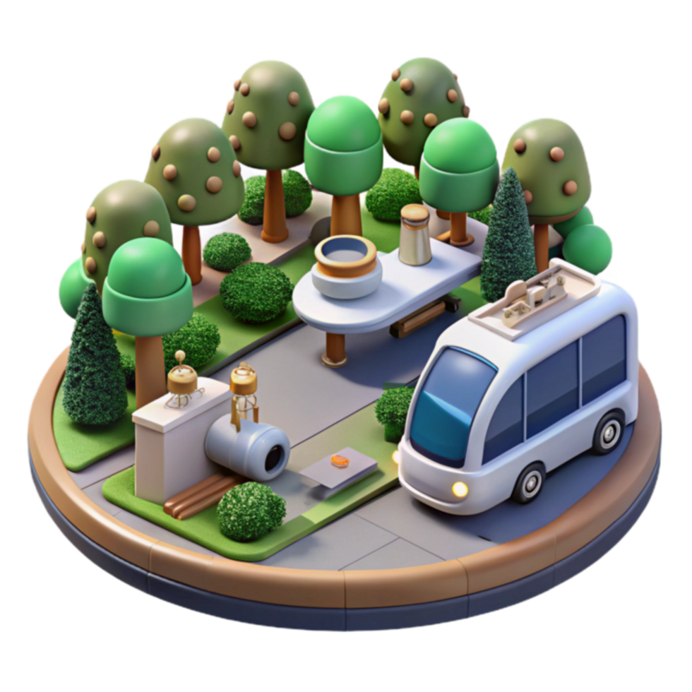 Autonomous Vehicle in Park 3D Model of a City Scene png