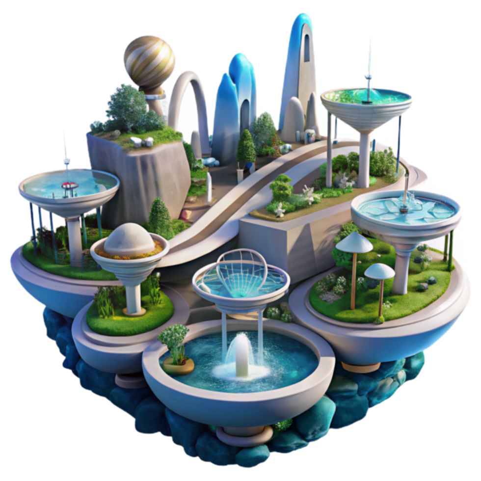 Futuristic Garden City Floating Island Utopia png