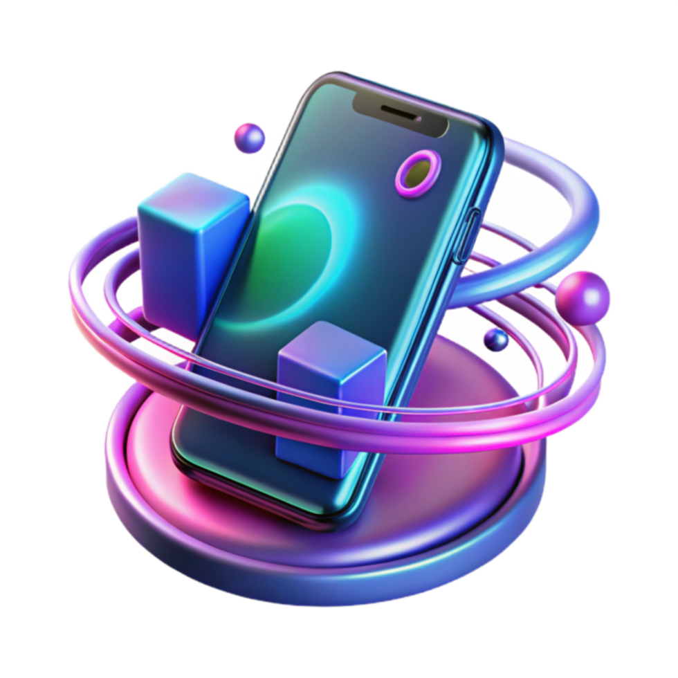Vibrant Smartphone Display with Abstract 3D Design png