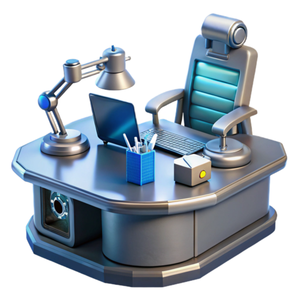 Futuristic Office Desk Setup Workstation Design png