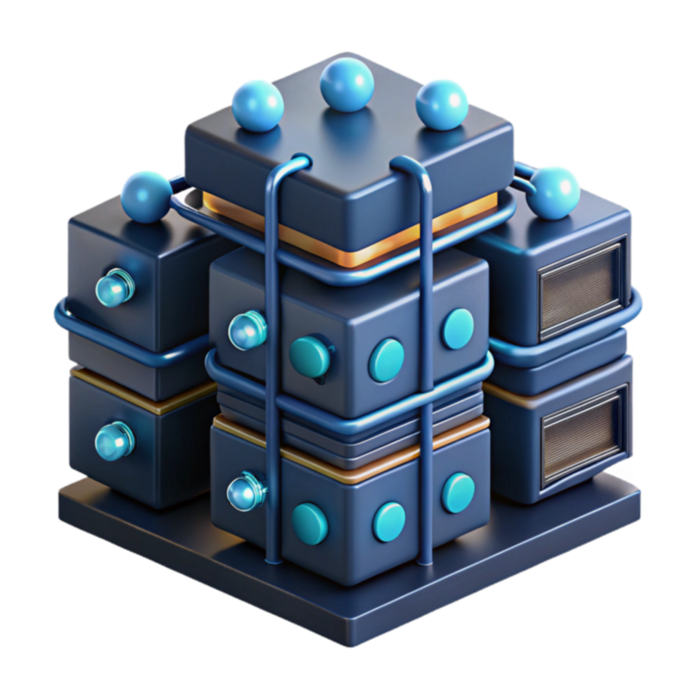 Abstract 3D Cube Structure Blue, Gold, and Dark Design png