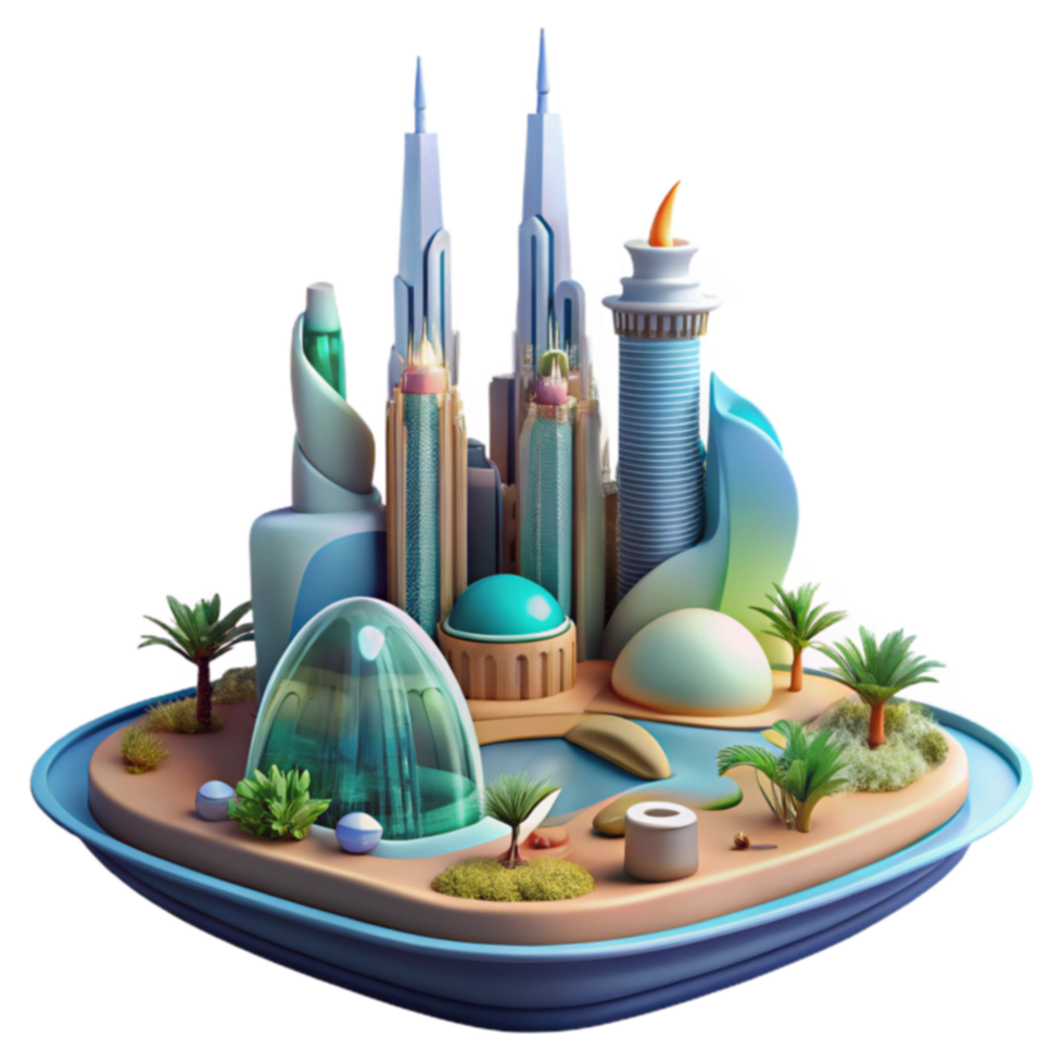 Island Cityscape Futuristic Architecture and Tropical Oasis png