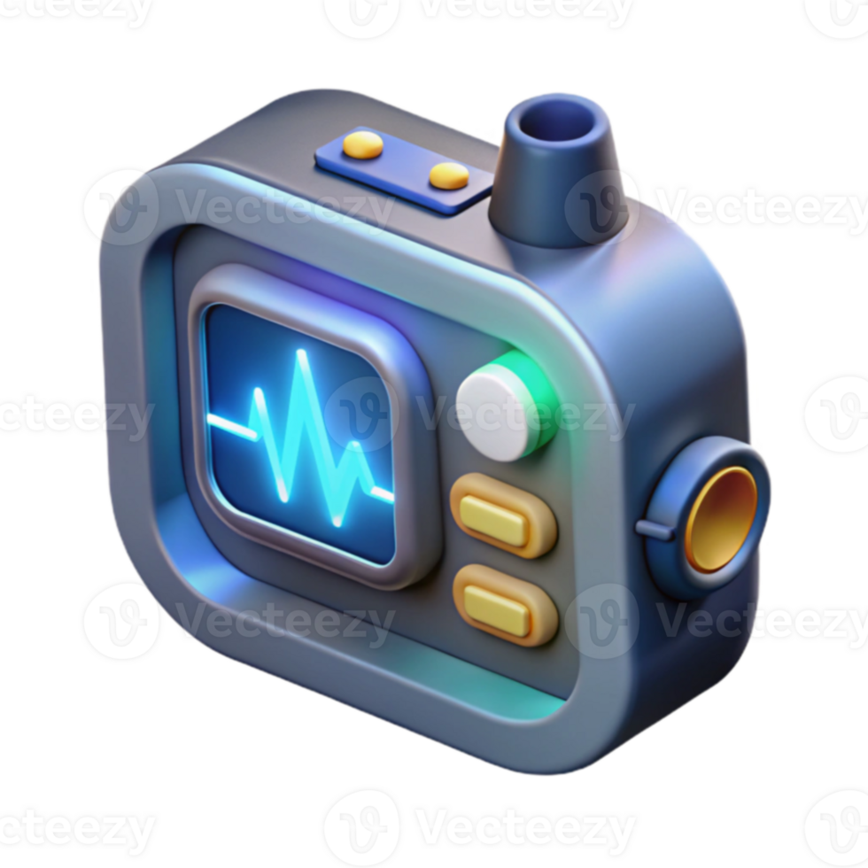 Retro Medical Device 3D Model with Heart Rate Monitor png