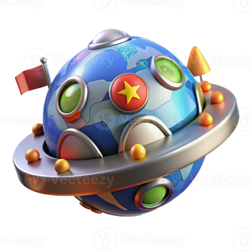 3D Render of a Cartoon Spaceship Planet png
