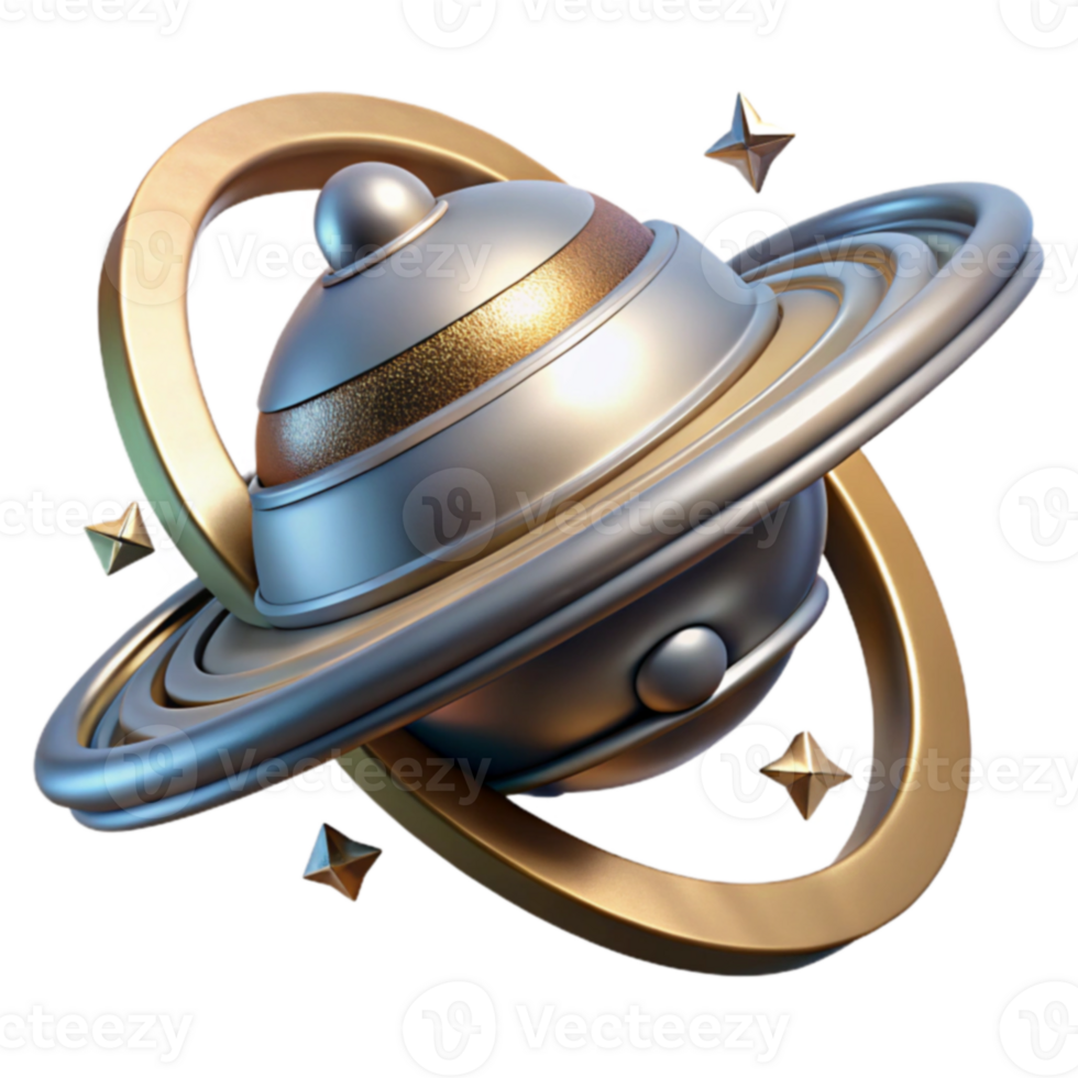Gold and Silver Planetary Ring System 3D Render png