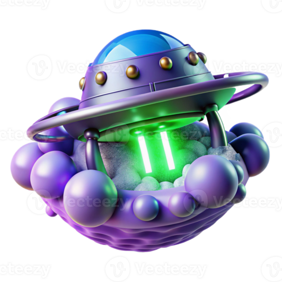 UFO Landing 3D Render of Spaceship on Orb png