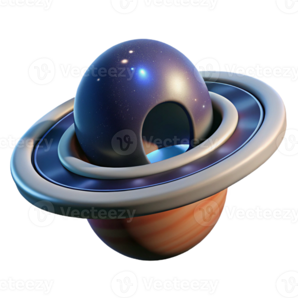 Cosmic Sphere with Ring System 3D Render png