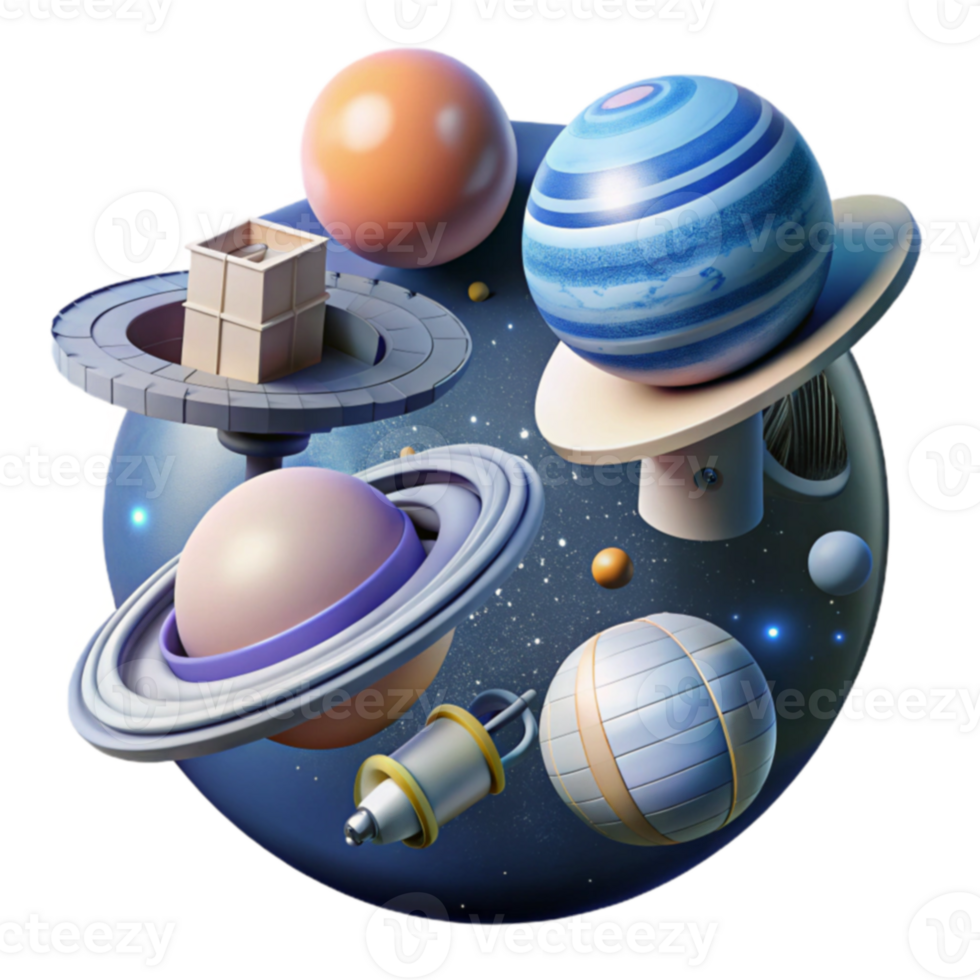 Cosmic Wonders A 3D Render of Planets and Spacecraft png