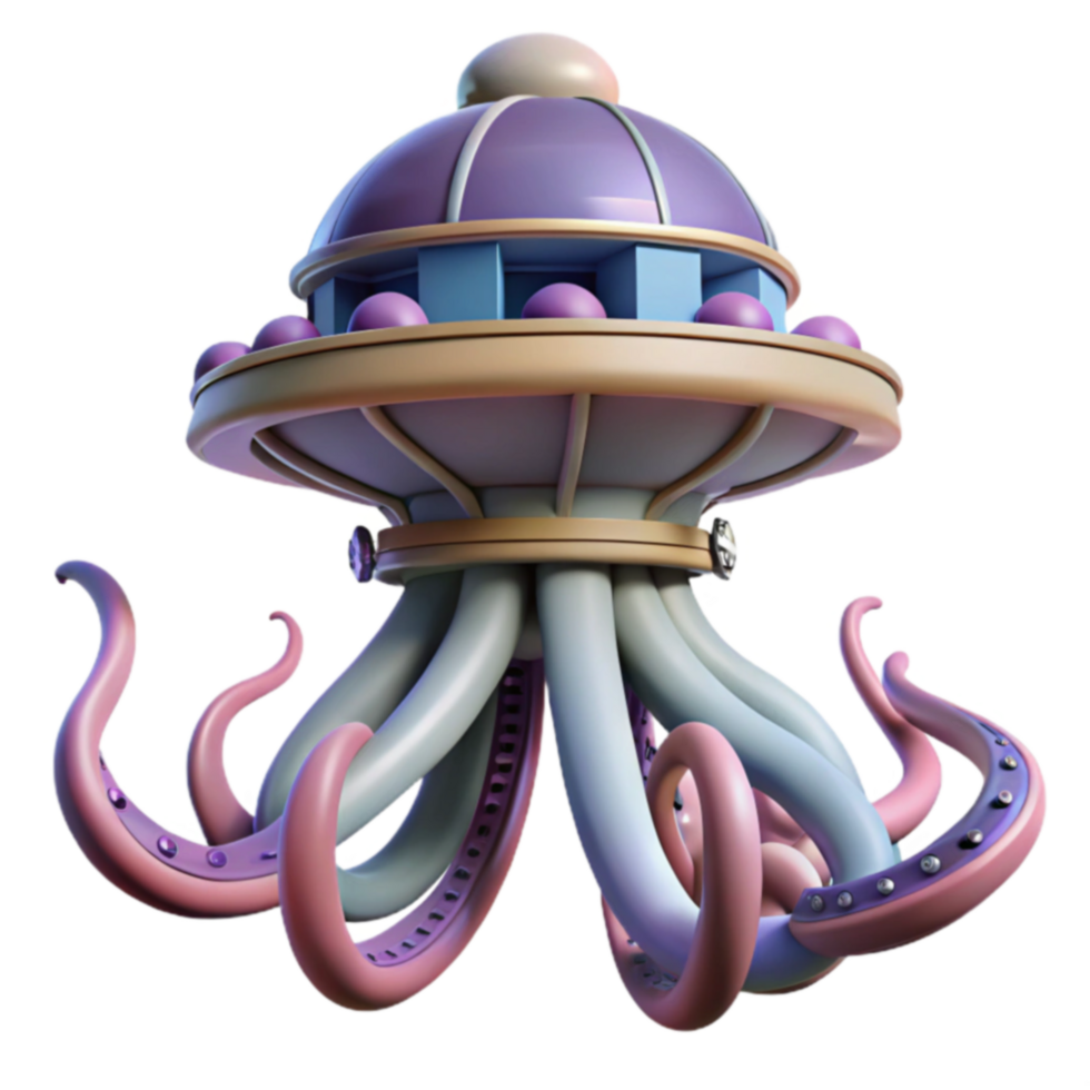 Whimsical Octopus Spaceship 3D Render png