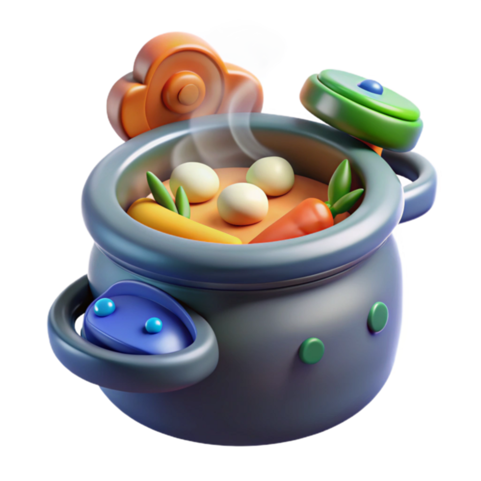 Cartoon Pot of Steaming Soup with Vegetables png