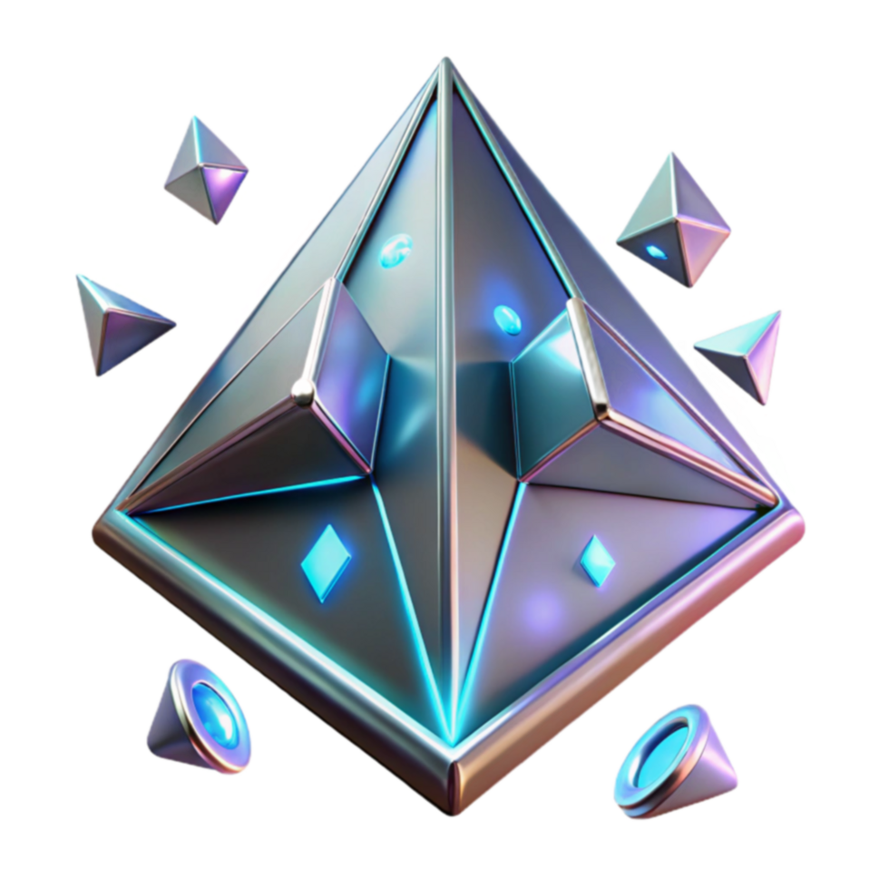 Geometric Pyramid 3D Render of Luminous Crystal Structure png