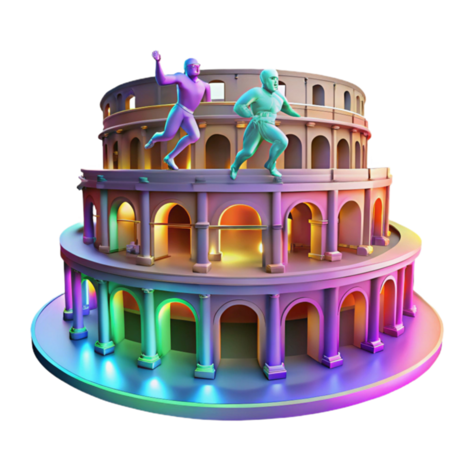 Ancient Stadium, Running Figures, 3D Render png