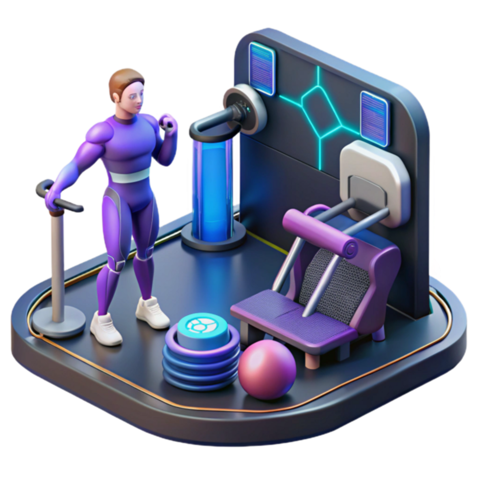 Futuristic Fitness 3D Render of Smart Gym Equipment png