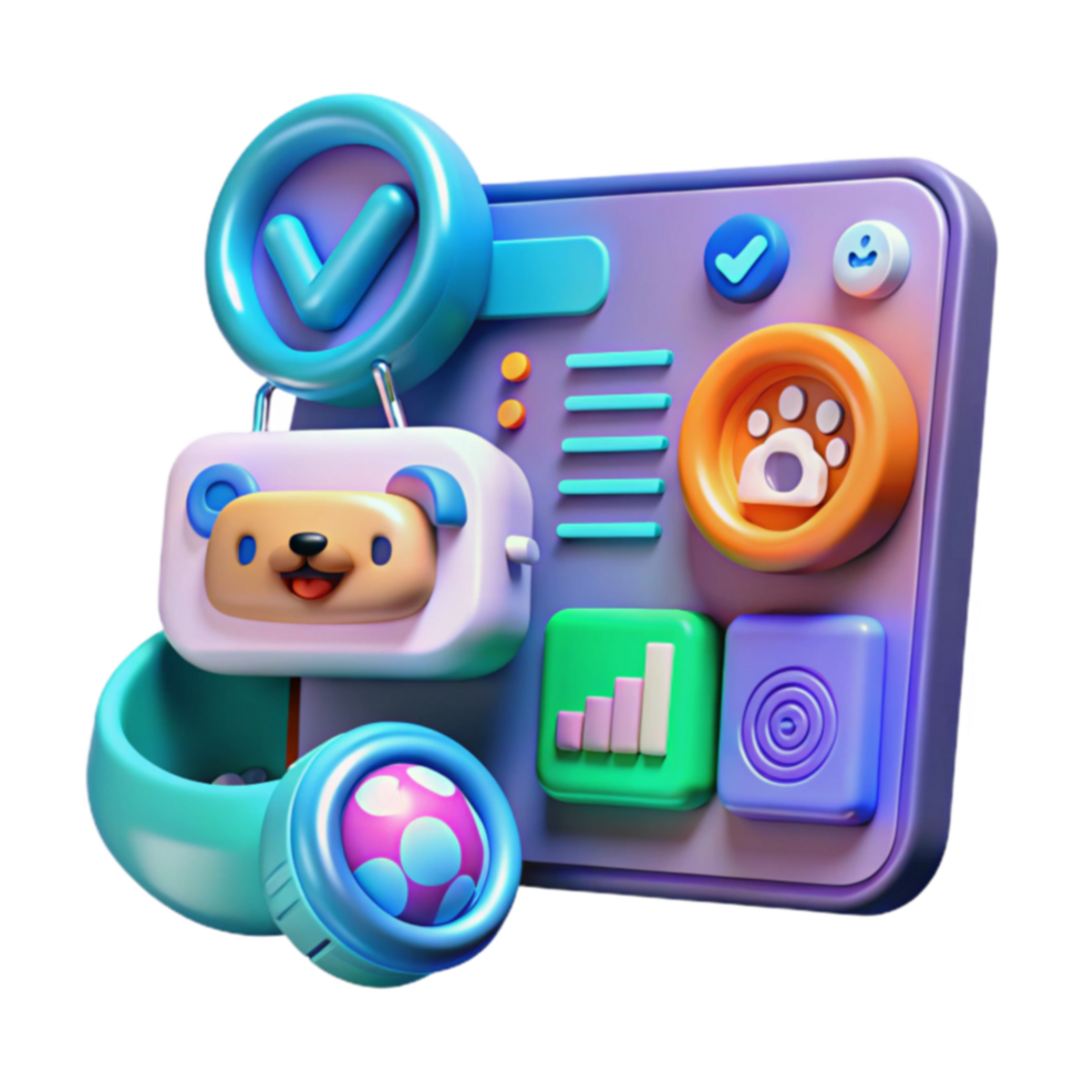 Pet App Interface Design Cute 3D UI png