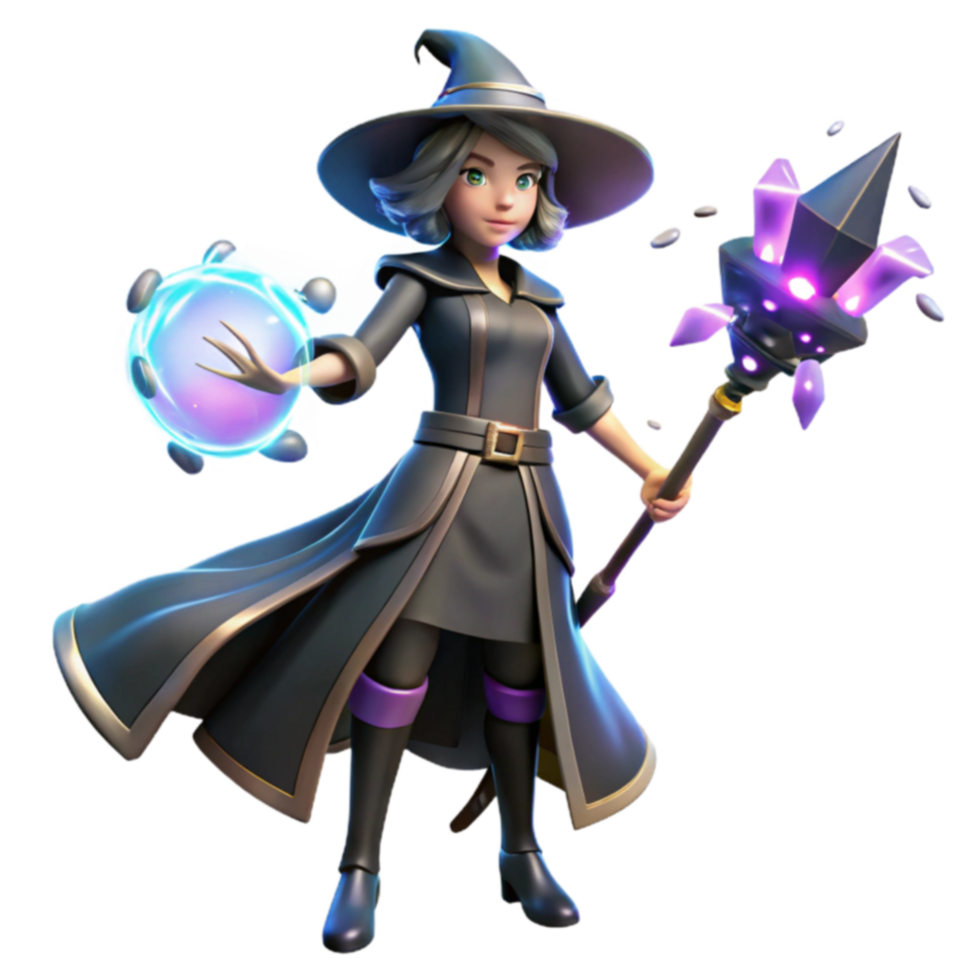 Fantasy Witch with Magic Staff and Orb png
