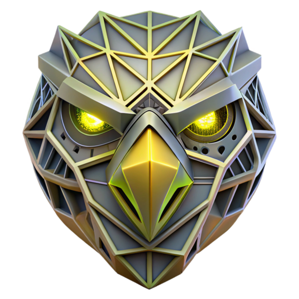 Geometric Eagle Head 3D Render of Robotic Bird png