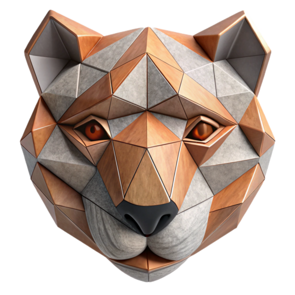 Geometric Wooden Animal Head Sculpture png