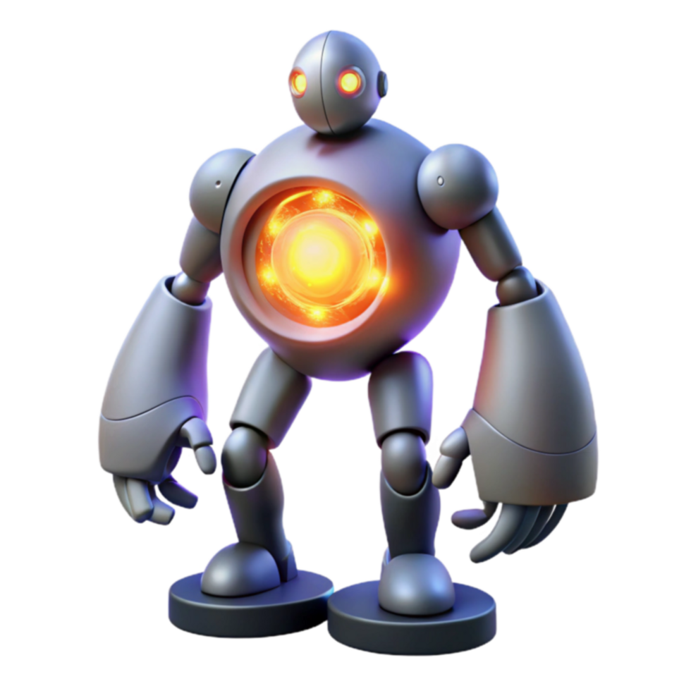 Glowing Core Robot 3D Render of Futuristic Mech png