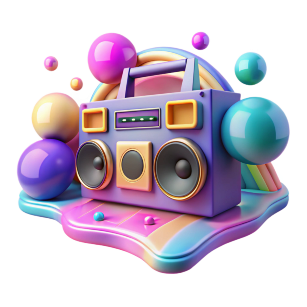 Retro Boombox Colorful 3D Render with Rainbow png