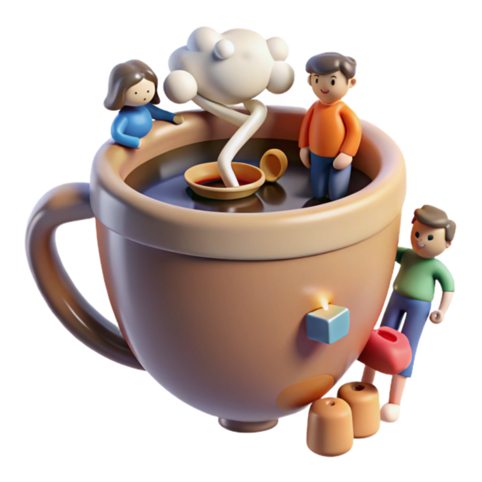 Cozy Coffee Cup with Miniature Family Scene png