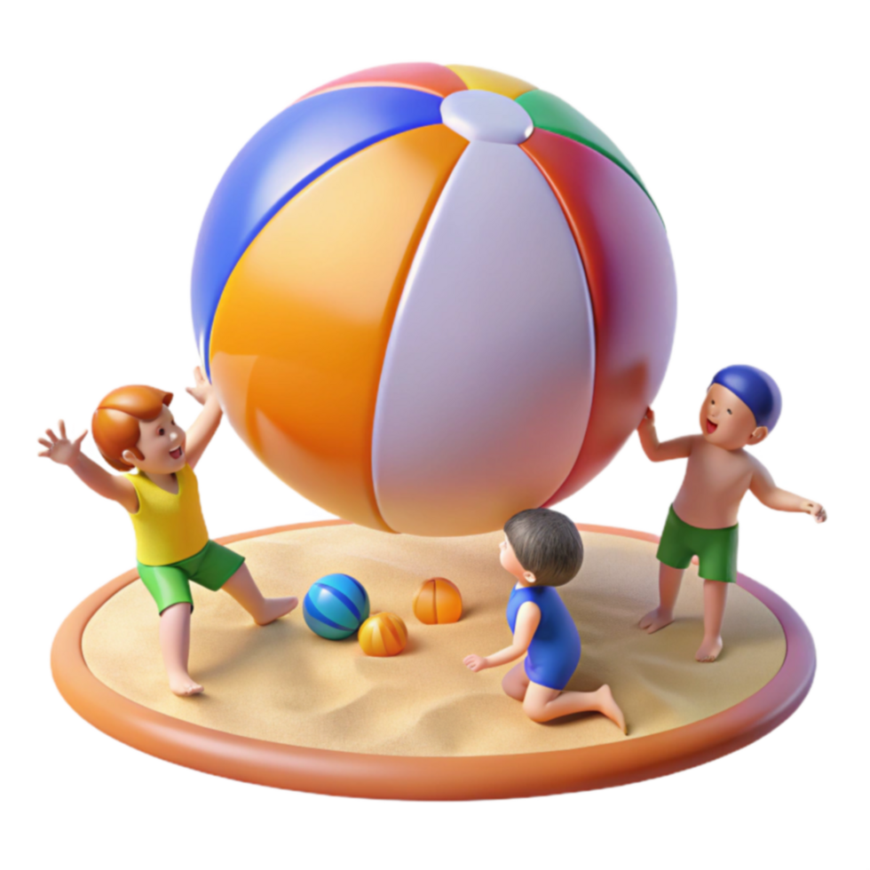 Kids Playing with Beach Ball on Sandy Surface png