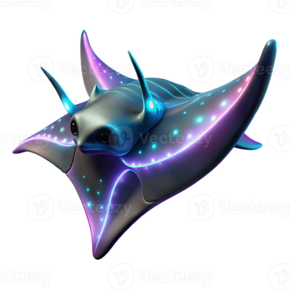 Glowing Stingray 3D Render of Bio Luminescent Sea Creature png