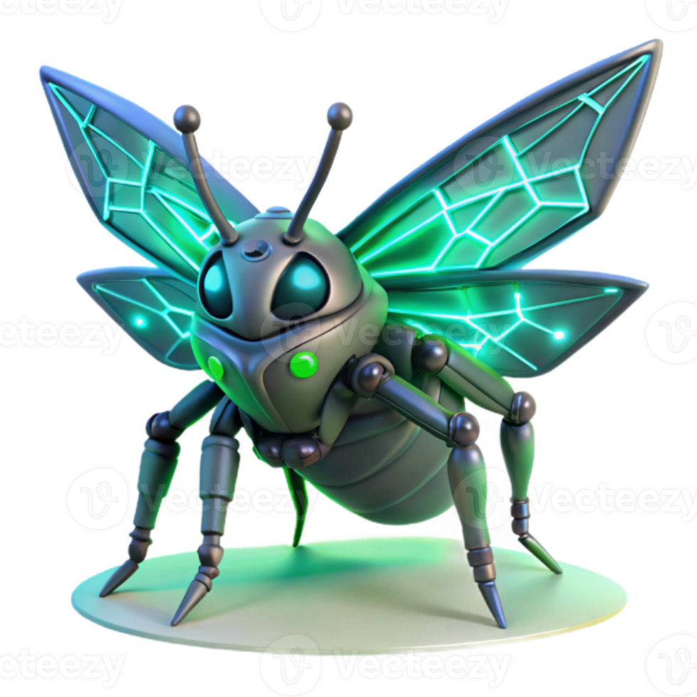Cybernetic Insect Futuristic Bee Robot with Illuminated Wings png