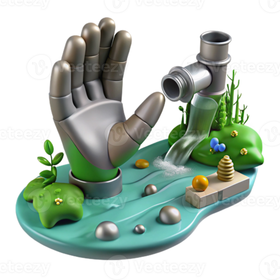 Robotic Hand Water Source Environmental Impact png