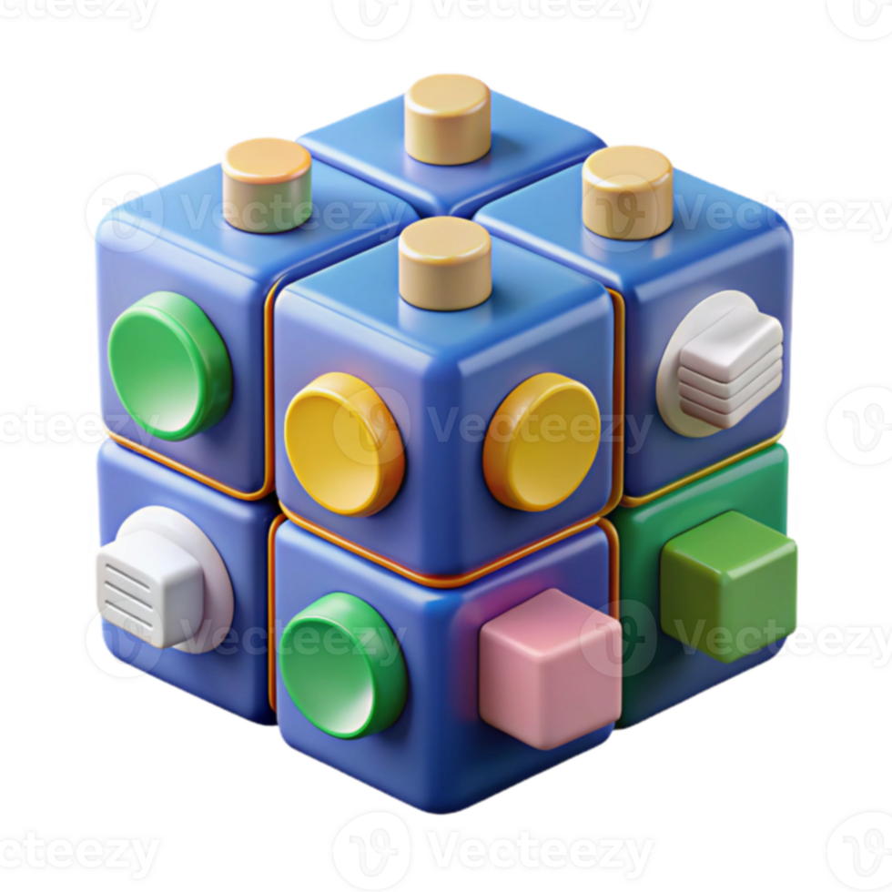 Colorful 3D Puzzle Cube Interactive Blocks, Geometric Shapes, Design Element png