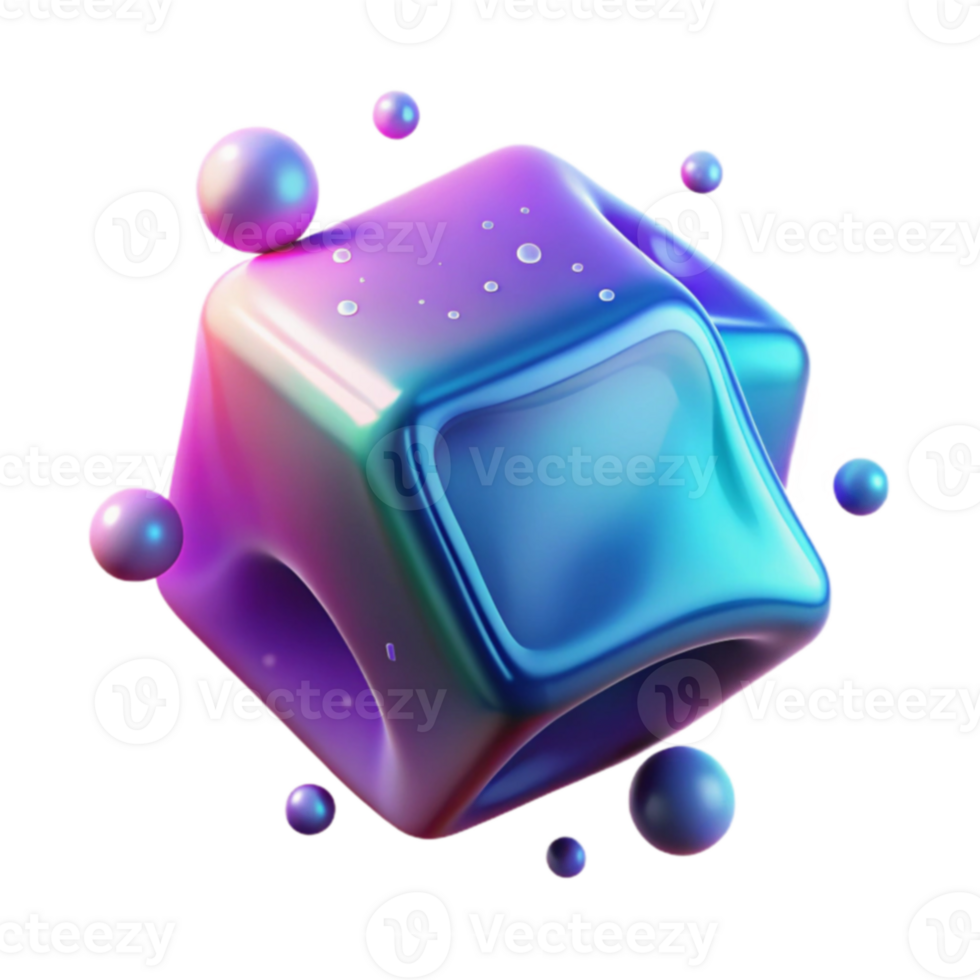 Abstract 3D Render Iridescent Cube with Spheres png