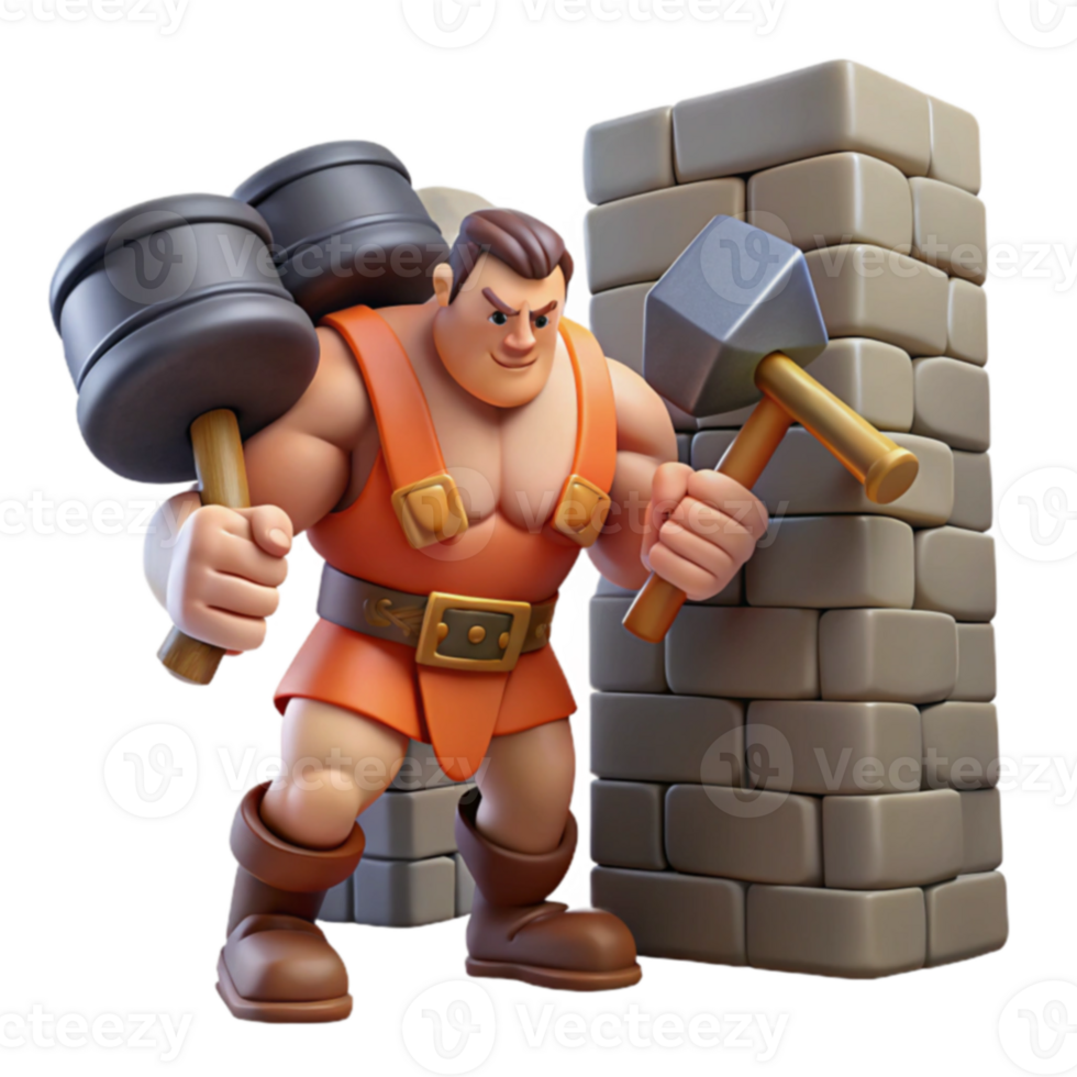 Mighty Builder Hammering Stone Blocks png