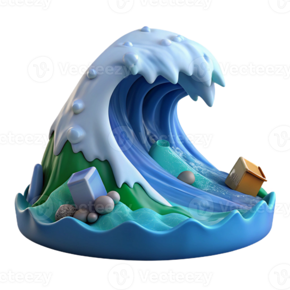 Ocean Wave Crashing on Island 3D Render png