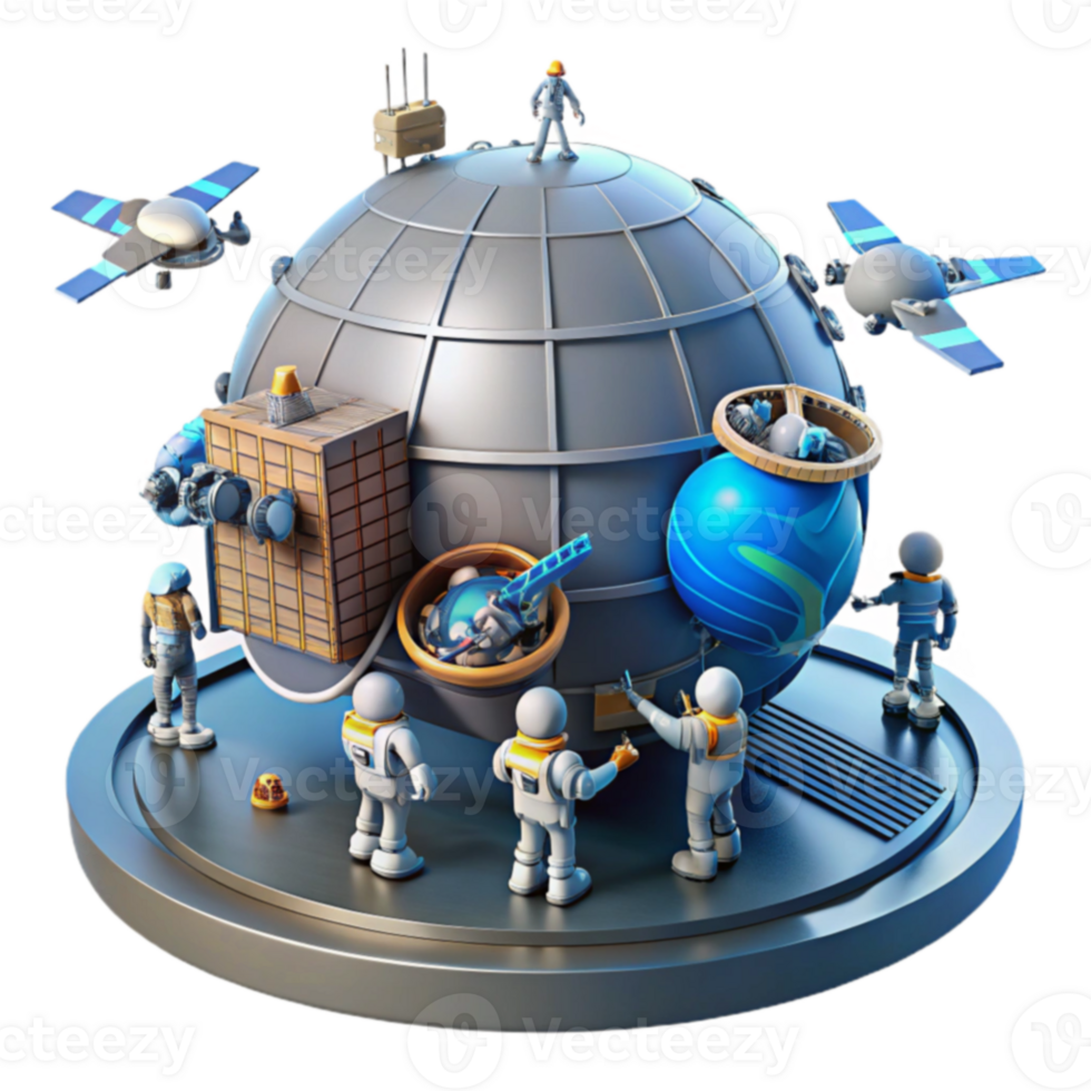 Spacecraft Assembly Astronauts Constructing Orbital Station png